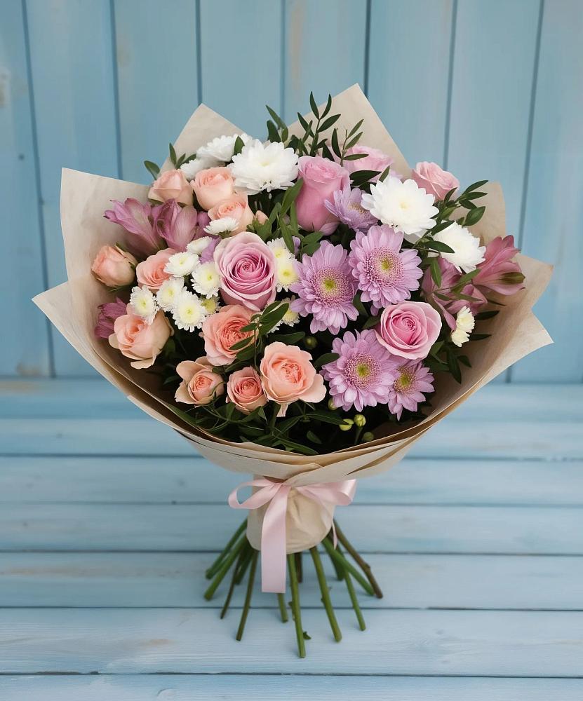 Букет цветов из: Хризантемы, Розы и Альстромерии в Радужном Владимирской области